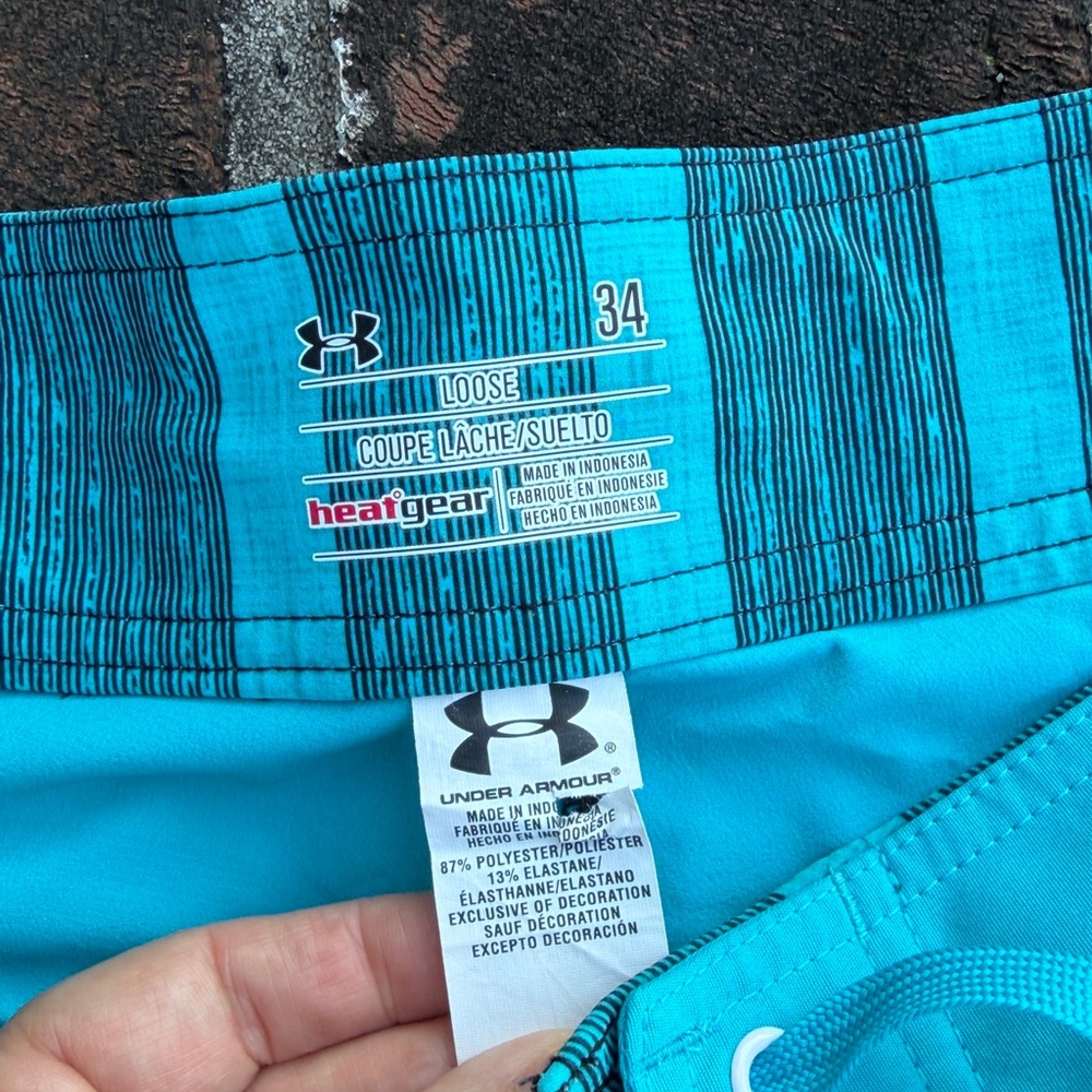 Under Armour Teal and Black Striped board Shorts size 34 - Picture 4 of 6